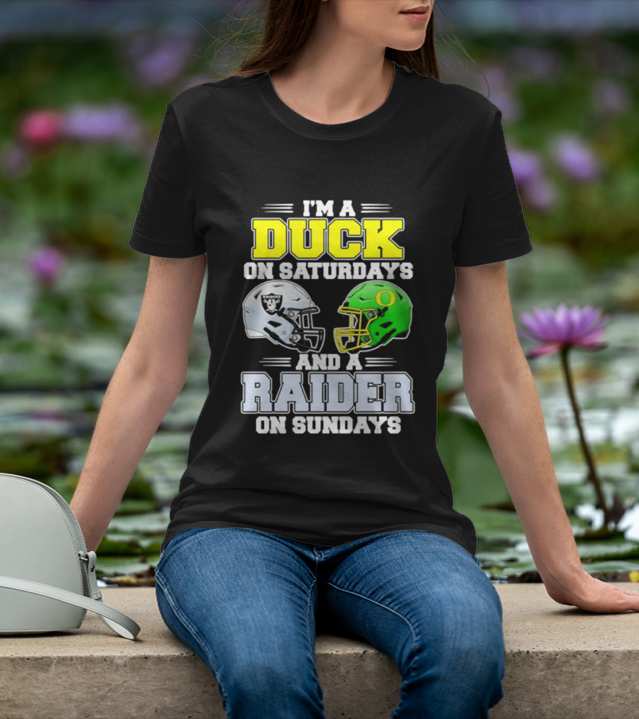 I'm A Duck On Saturdays And A Raider On Sundays Football Helmet T-Shirt