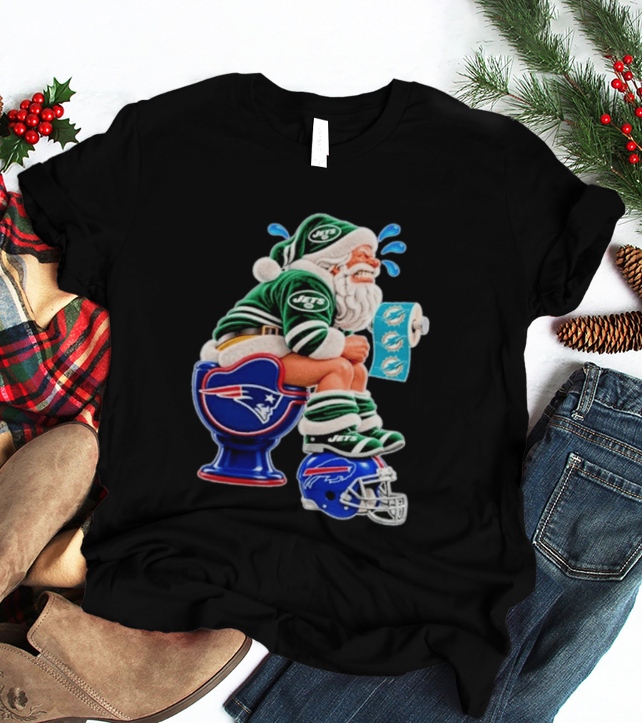 New England Patriots Miami Dolphins Buffalo Bills New York Jets Santa Football Christmas T-Shirt