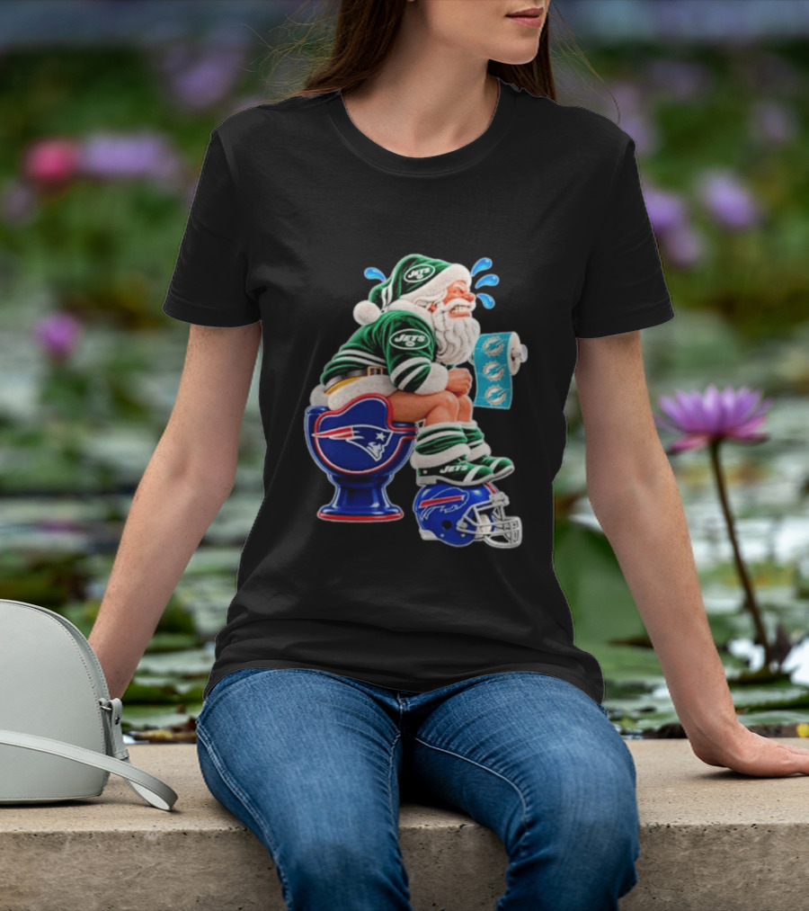 New England Patriots Miami Dolphins Buffalo Bills New York Jets Santa Football Christmas T-Shirt