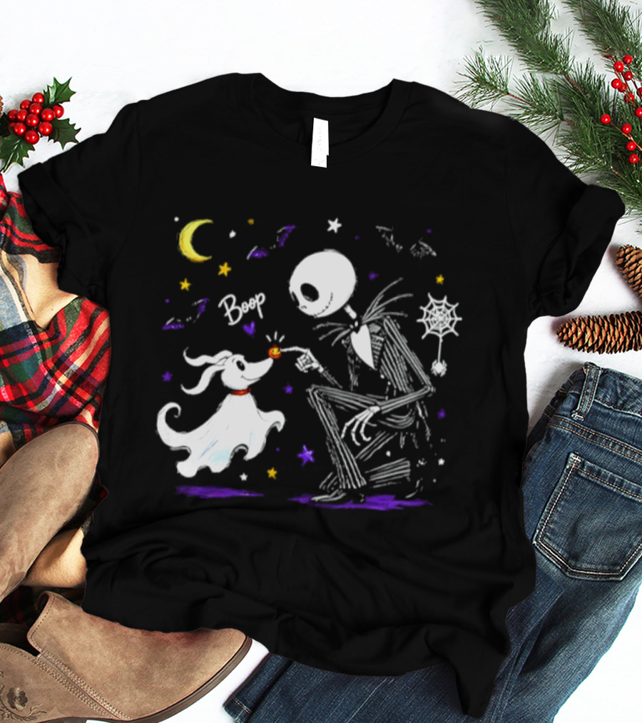 Jack Skellington Zero Dog Boop Halloween 2026 Moon Bats Stars T-Shirt