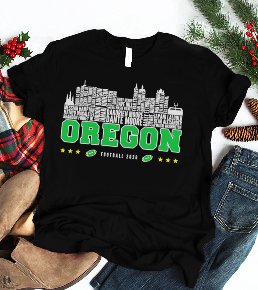 Oregon Ducks Football 2026 City Skyline Stars Helmets T-Shirt