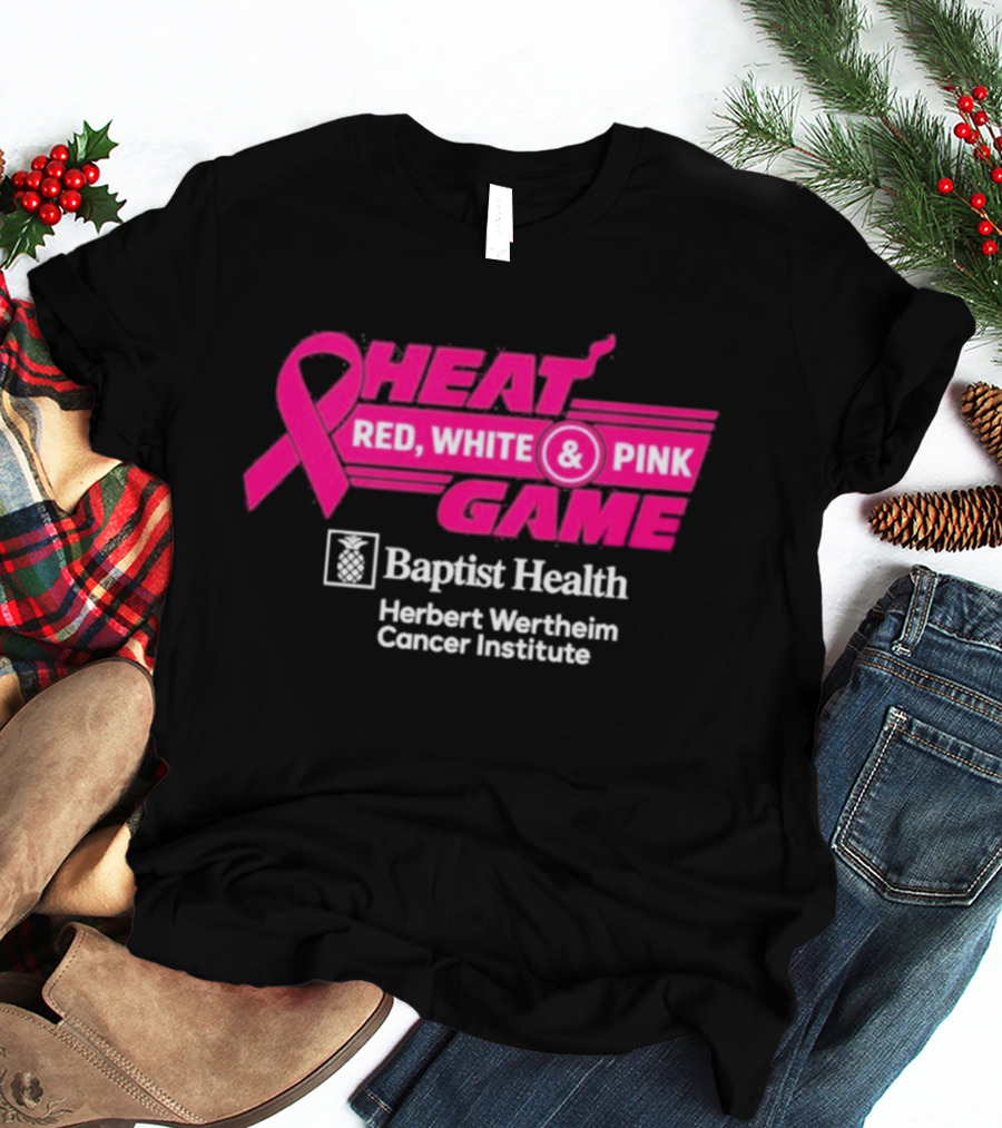 Breast Cancer Awareness Heat Game Red White Pink Baptist Health Herbert Wertheim T-Shirt
