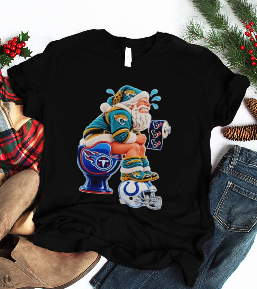 Tennessee Titans Indianapolis Colts Houston Texans Jacksonville Jaguars Santa Christmas Football T-Shirt