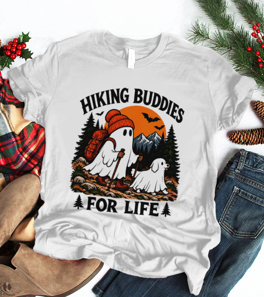 Hiking Buddies For Life Ghost And Dog Halloween Adventure T-Shirt