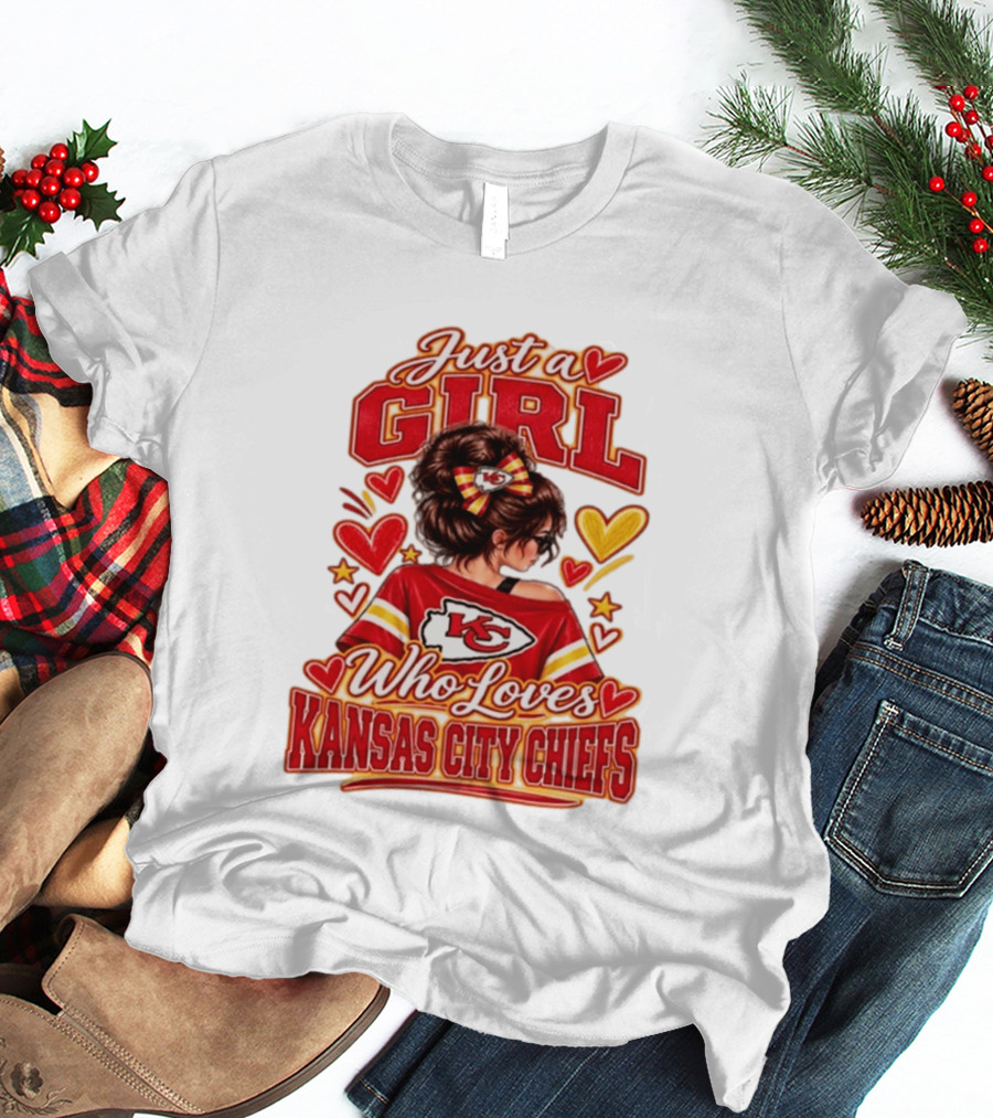 Just A Girl Who Loves Kansas City Chiefs KC Fan Heart Stars T-Shirt