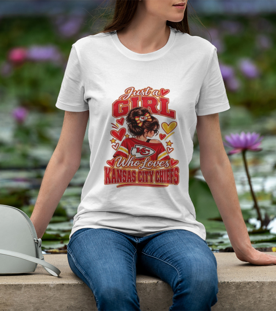 Just A Girl Who Loves Kansas City Chiefs KC Fan Heart Stars T-Shirt