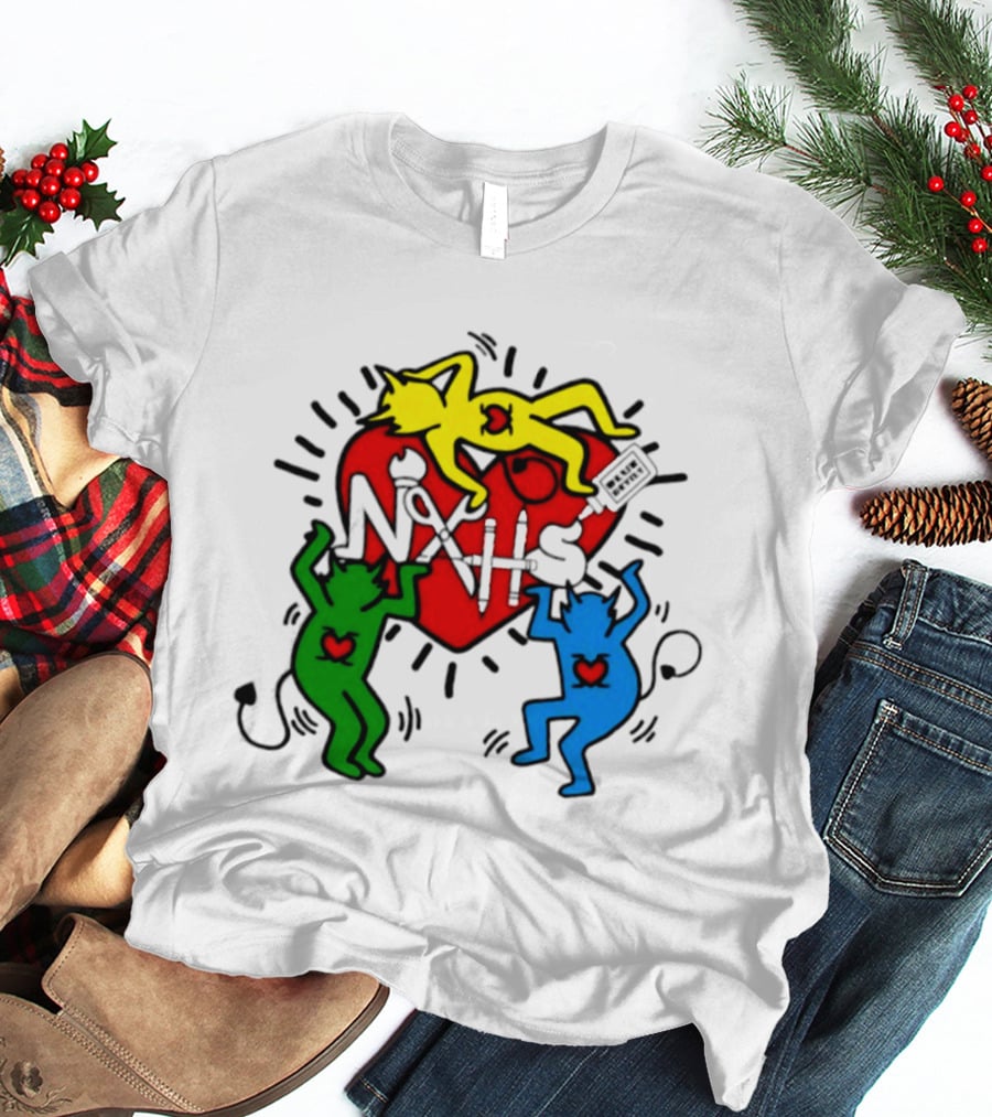 NAHS Blue Devils Keith Haring Heart Colorful Dancing Figures T-Shirt
