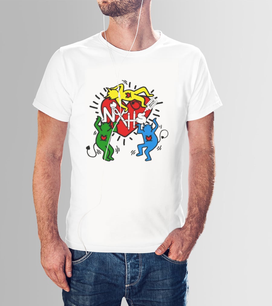 NAHS Blue Devils Keith Haring Heart Colorful Dancing Figures T-Shirt