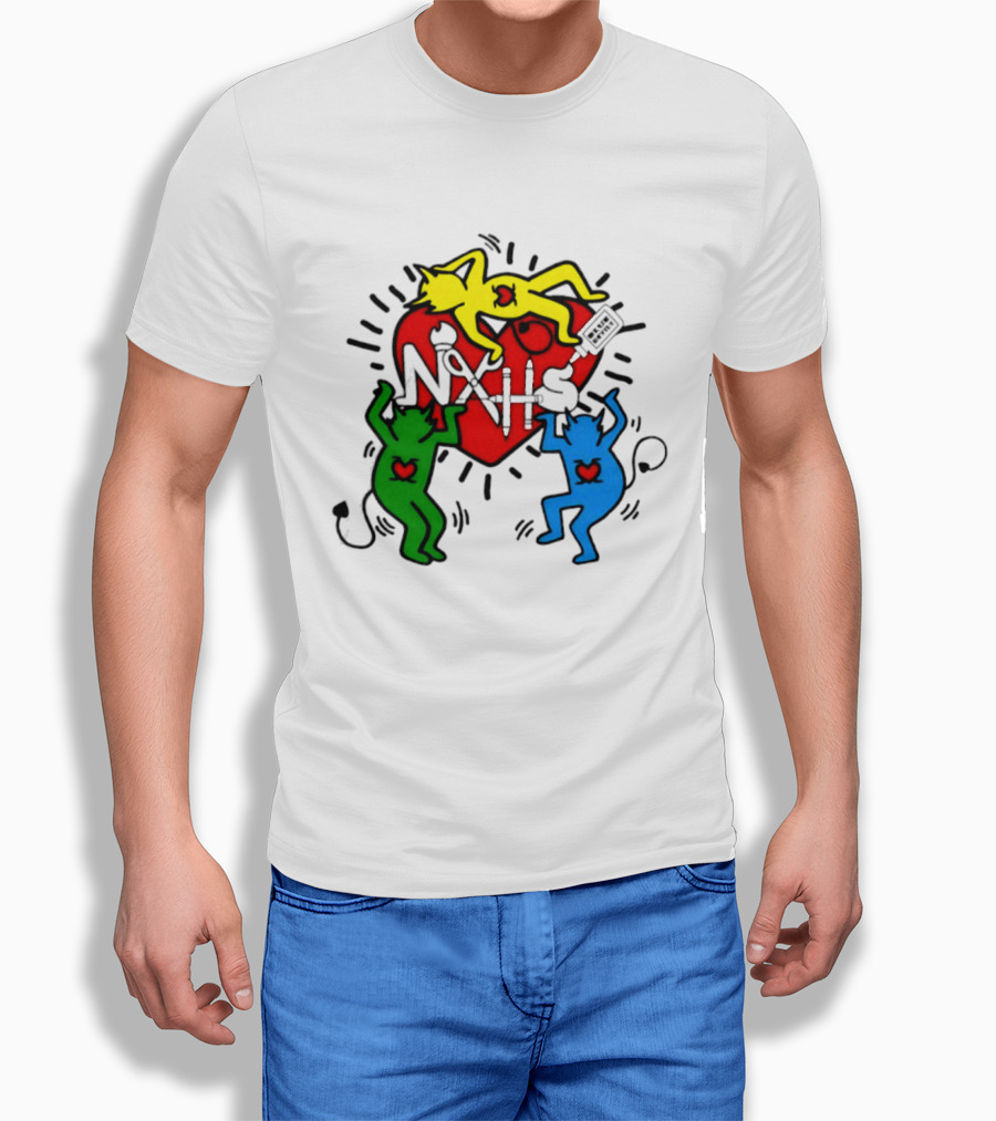 NAHS Blue Devils Keith Haring Heart Colorful Dancing Figures T-Shirt