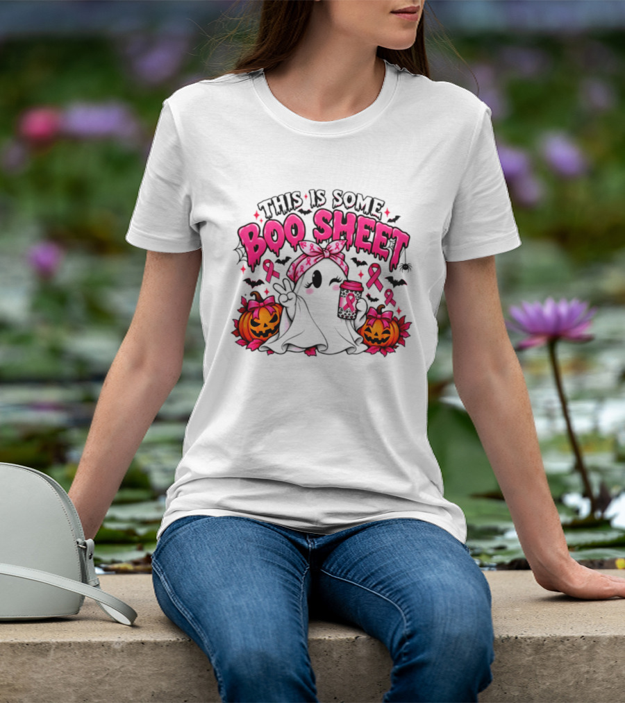This Is Some Boo Sheet Breast Cancer Awareness Ghost Halloween Pink Ribbons Pumpkin T-Shirt