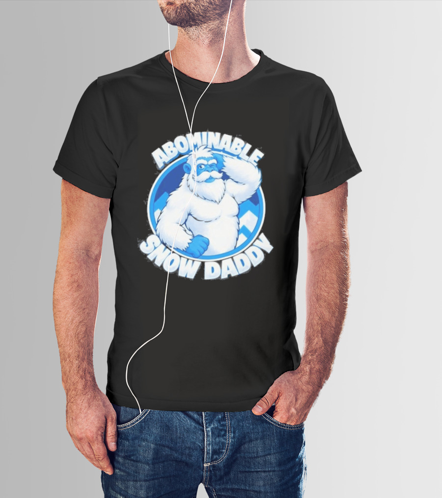 Abominable Snow Daddy Yeti Bigfoot Sasquatch Ice Blue Circle T-Shirt