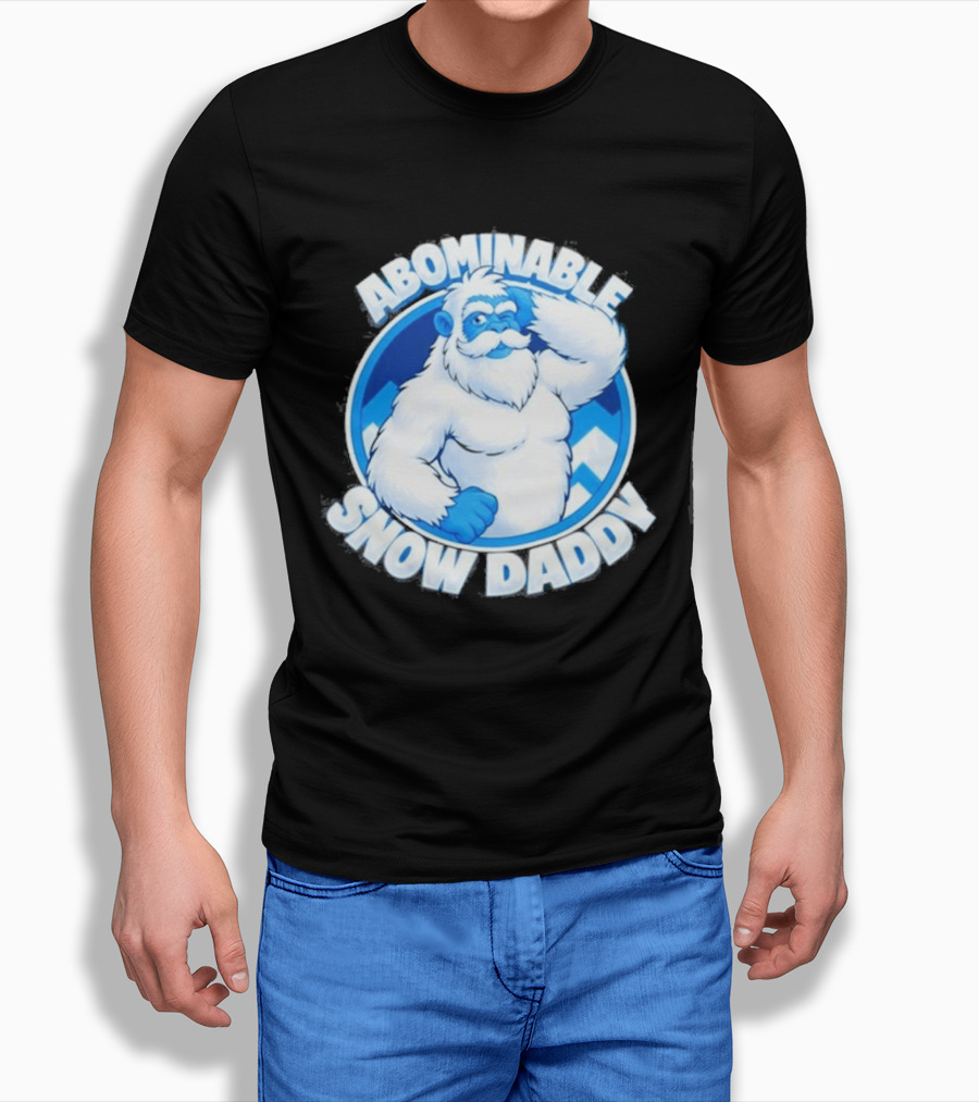 Abominable Snow Daddy Yeti Bigfoot Sasquatch Ice Blue Circle T-Shirt