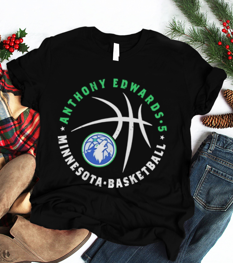 Anthony Edwards Minnesota Basketball Timberwolves Player Ball T-Shirt
