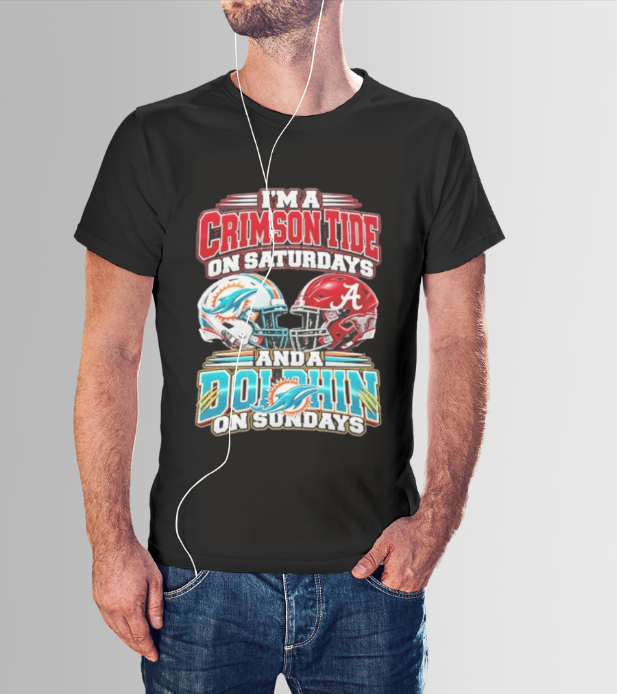 Crimson Tide Saturdays And Dolphin Sundays Football Helmets T-Shirt