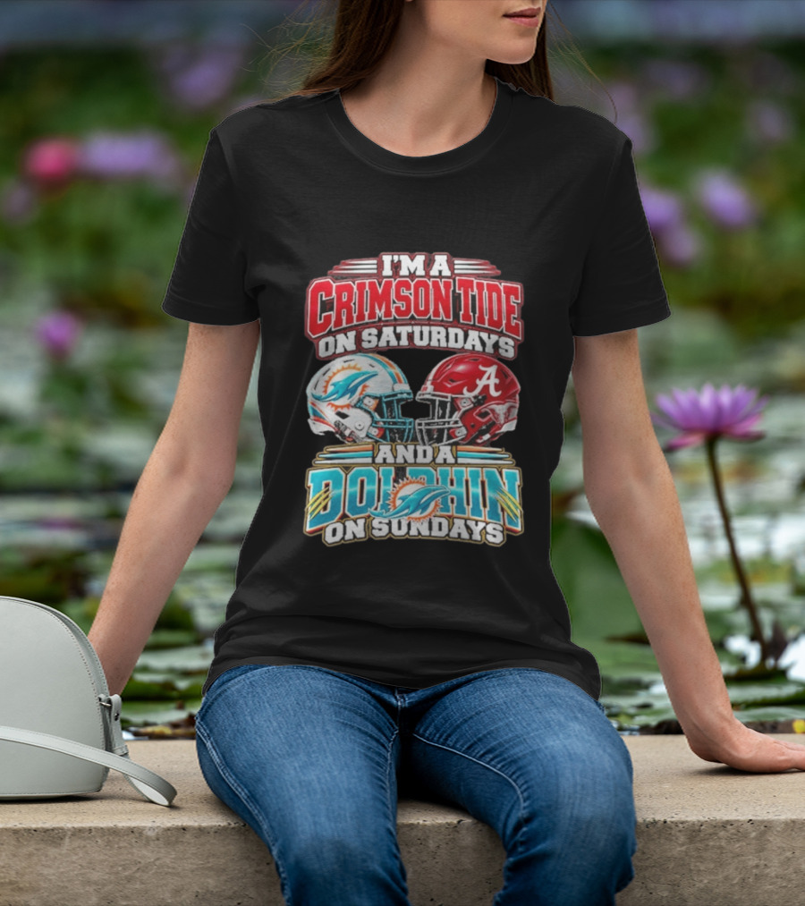 Crimson Tide Saturdays And Dolphin Sundays Football Helmets T-Shirt