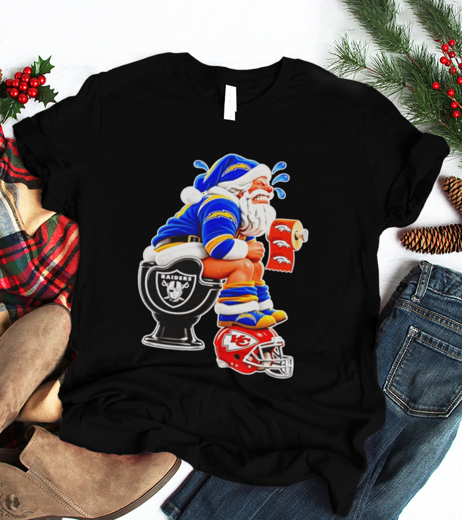Santa Claus LA Chargers Pooping Raiders Toilet Chiefs Broncos Roll T-Shirt