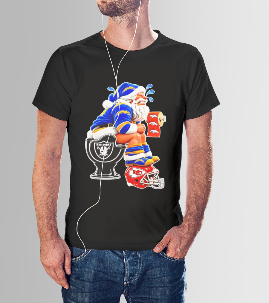 Santa Claus LA Chargers Pooping Raiders Toilet Chiefs Broncos Roll T-Shirt