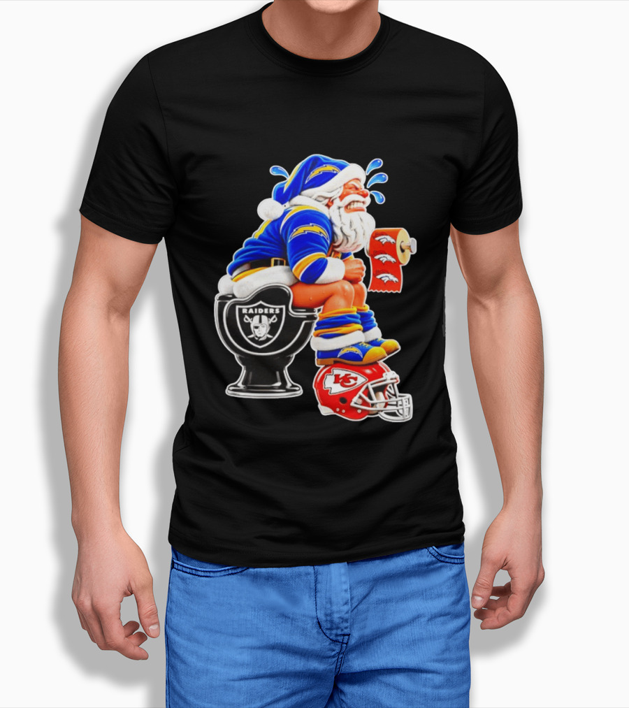 Santa Claus LA Chargers Pooping Raiders Toilet Chiefs Broncos Roll T-Shirt