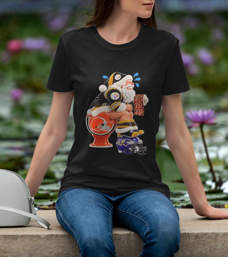 Pittsburgh Steelers Santa Christmas Cleveland Browns Toilet Baltimore Ravens Helmet Cincinnati Bengals Toilet Paper Football T-Shirt