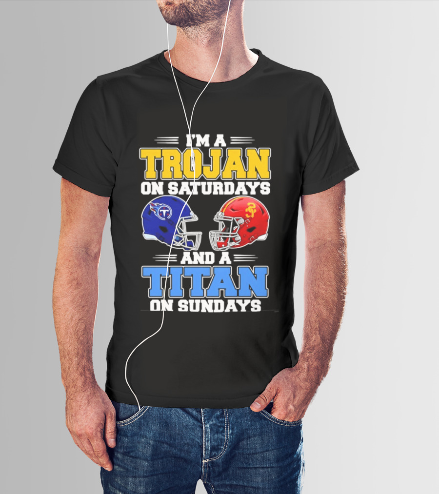 USC Trojans On Saturdays Titans On Sundays Football Helmets T-Shirt