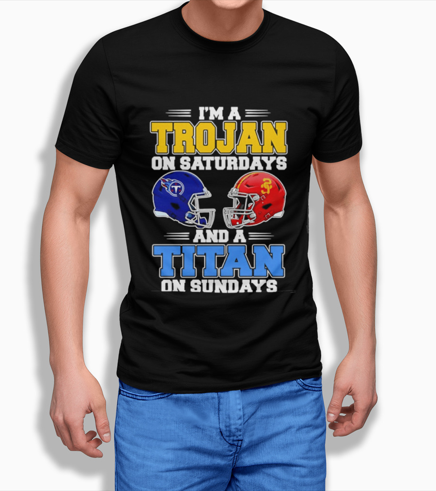USC Trojans On Saturdays Titans On Sundays Football Helmets T-Shirt