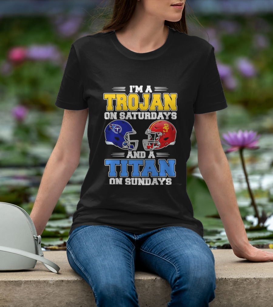 USC Trojans On Saturdays Titans On Sundays Football Helmets T-Shirt