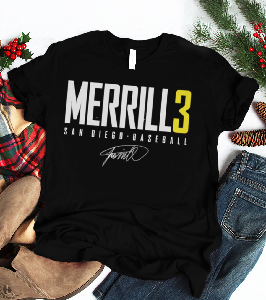 Jackson Merrill 3 San Diego Padres Name And Number Singature T-Shirt