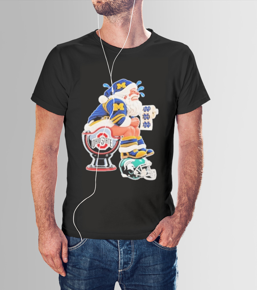 Michigan Santa Ohio State Toilet Notre Dame Paper Michigan State Helmet Football T-Shirt