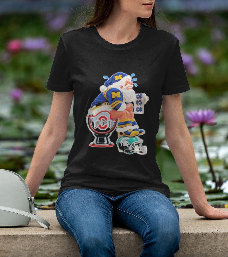 Michigan Santa Ohio State Toilet Notre Dame Paper Michigan State Helmet Football T-Shirt