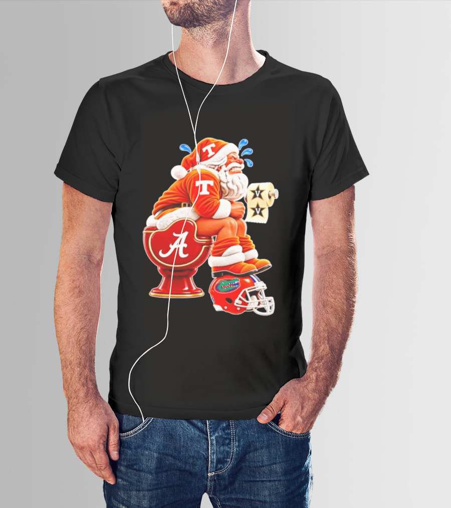 Tennessee Volunteers Santa Claus With Alabama Crimson Tide Toilet Vanderbilt Commodores Toilet Paper Florida Gators Helmet T-Shirt