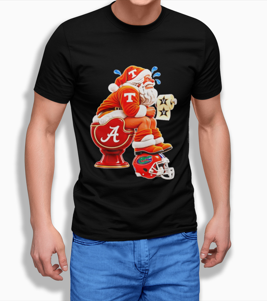 Tennessee Volunteers Santa Claus With Alabama Crimson Tide Toilet Vanderbilt Commodores Toilet Paper Florida Gators Helmet T-Shirt