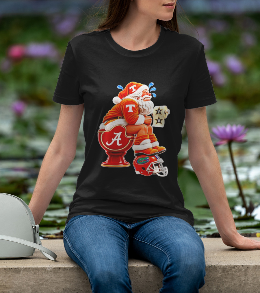 Tennessee Volunteers Santa Claus With Alabama Crimson Tide Toilet Vanderbilt Commodores Toilet Paper Florida Gators Helmet T-Shirt