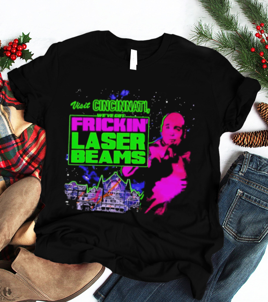 Visit Cincinnati Frickin' Laser Beams Retro Neon T-Shirt