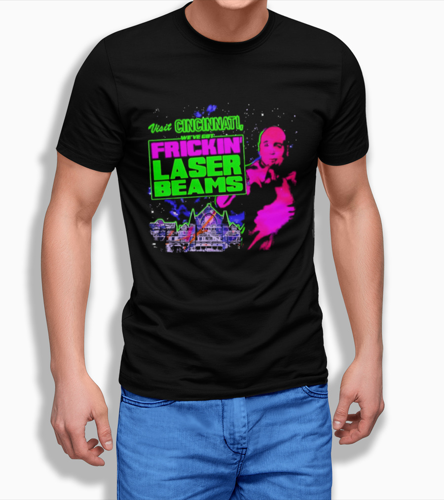 Visit Cincinnati Frickin' Laser Beams Retro Neon T-Shirt