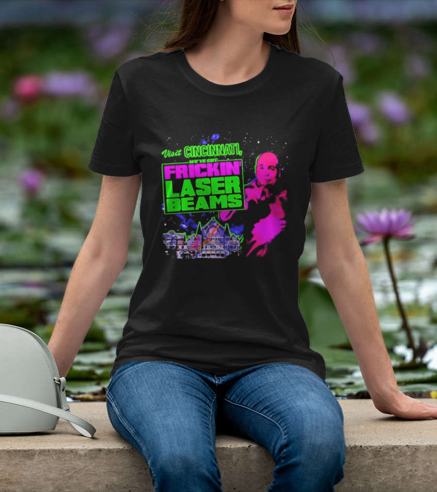 Visit Cincinnati Frickin' Laser Beams Retro Neon T-Shirt