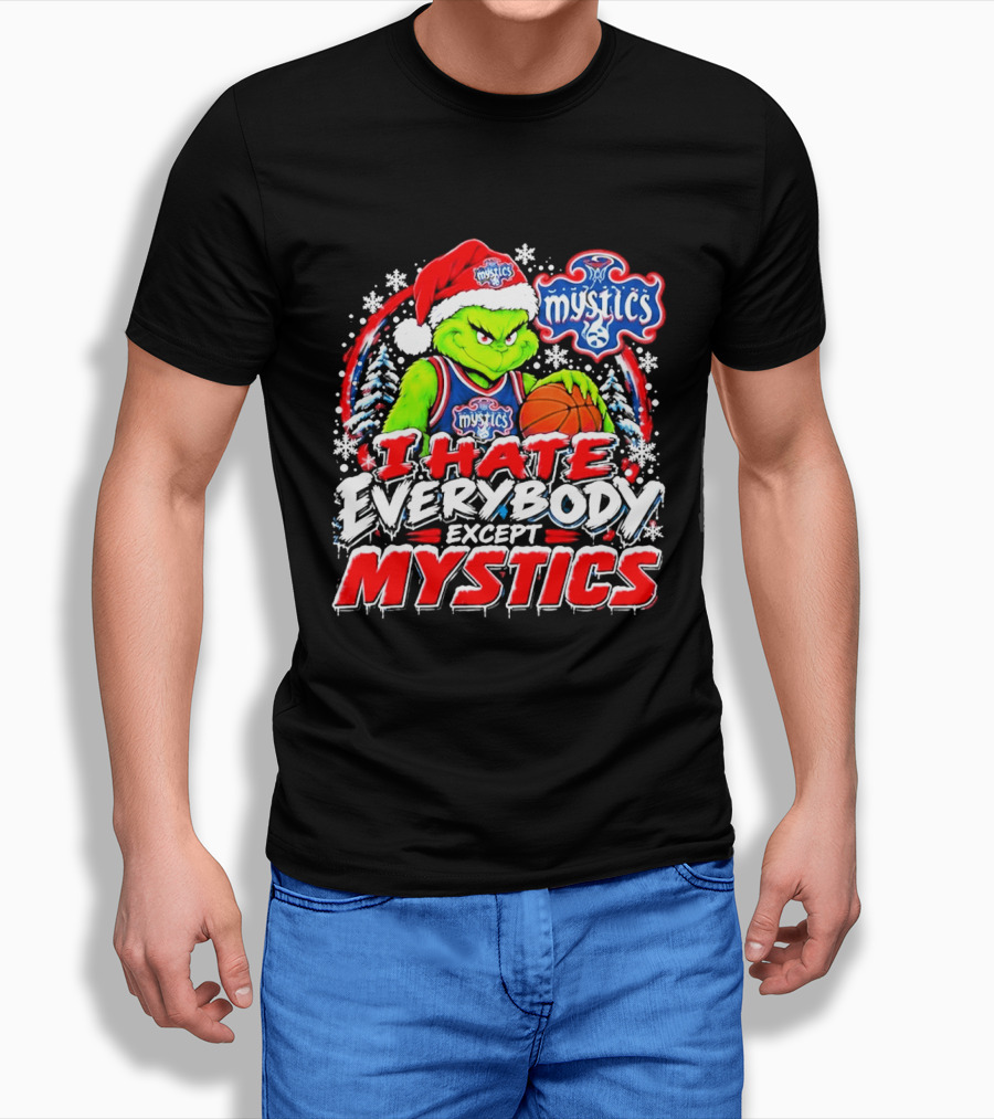 Washington Mystics I Hate Everybody Except Mystics Grinch Christmas T-Shirt