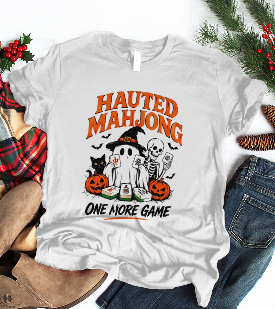 Hauted Mahjong Halloween Ghost Cat Skeleton Pumpkins One More Game T-Shirt