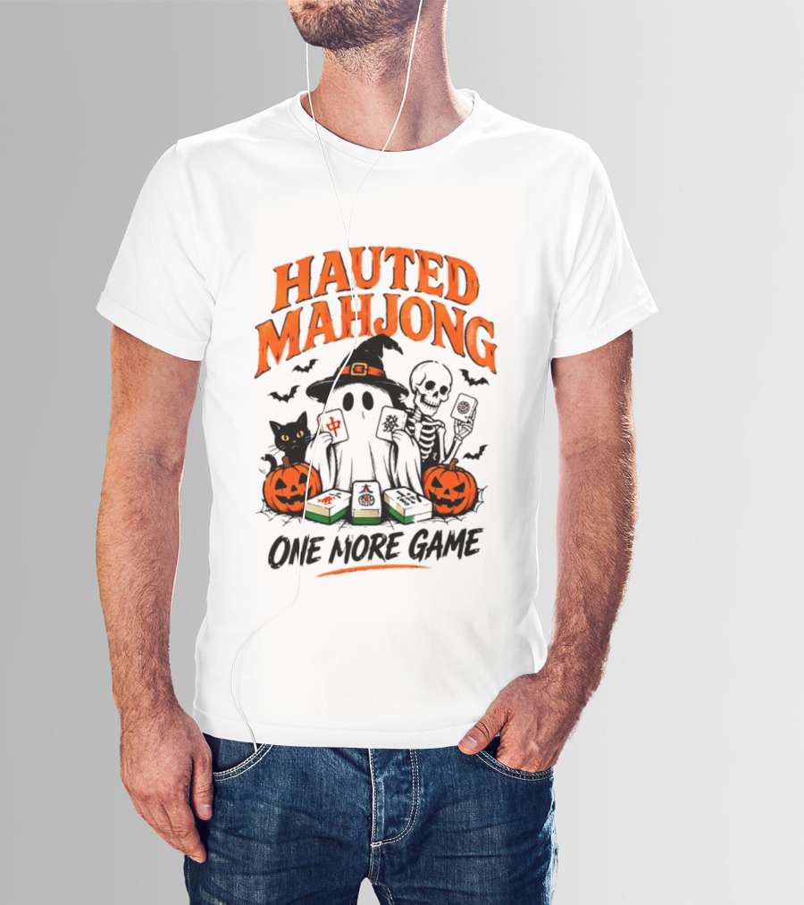 Hauted Mahjong Halloween Ghost Cat Skeleton Pumpkins One More Game T-Shirt