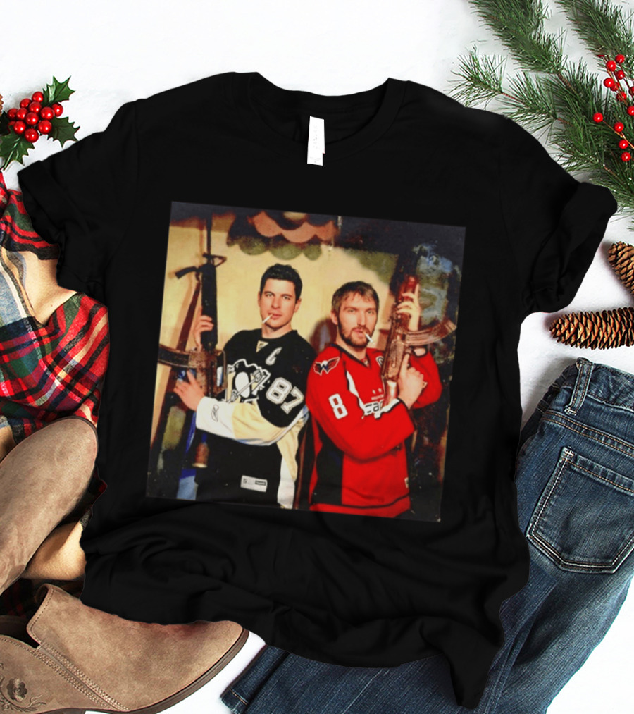 Legend Hockey Alex Ovechkin Sidney Crosby Cigar Guns Penguins Capitals T-Shirt