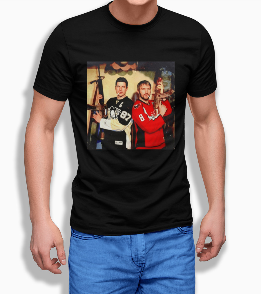 Legend Hockey Alex Ovechkin Sidney Crosby Cigar Guns Penguins Capitals T-Shirt