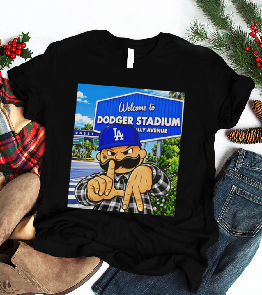 Welcome To Dodger Stadium Sunset Billy Avenue LA Dodgers Cholo T-Shirt