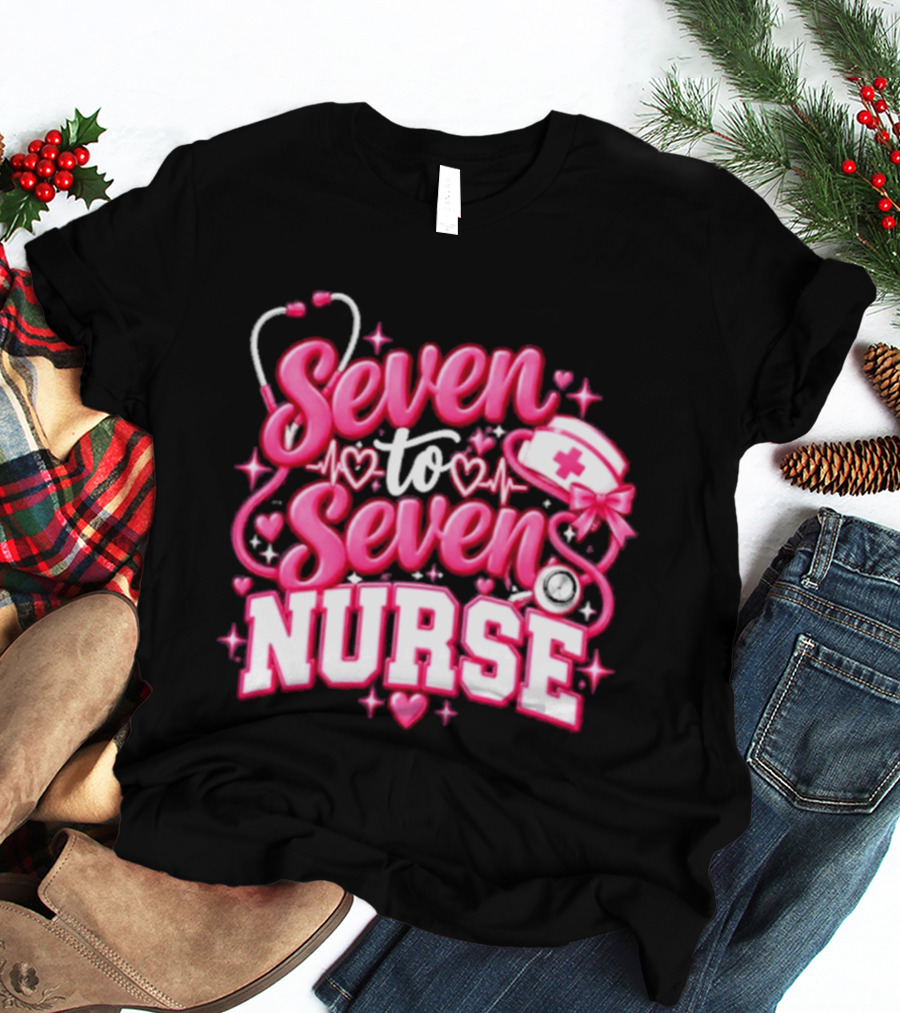 Seven To Seven Nurse Heartbeat And Stethoscope T-Shirt