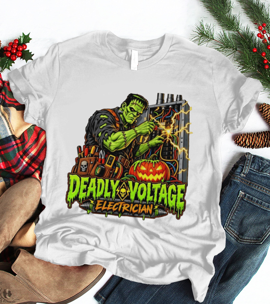 Deadly Voltage Electrician Frankenstein Halloween 2026 T-Shirt