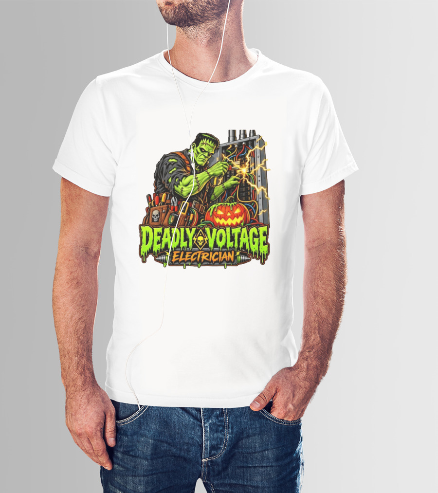 Deadly Voltage Electrician Frankenstein Halloween 2026 T-Shirt