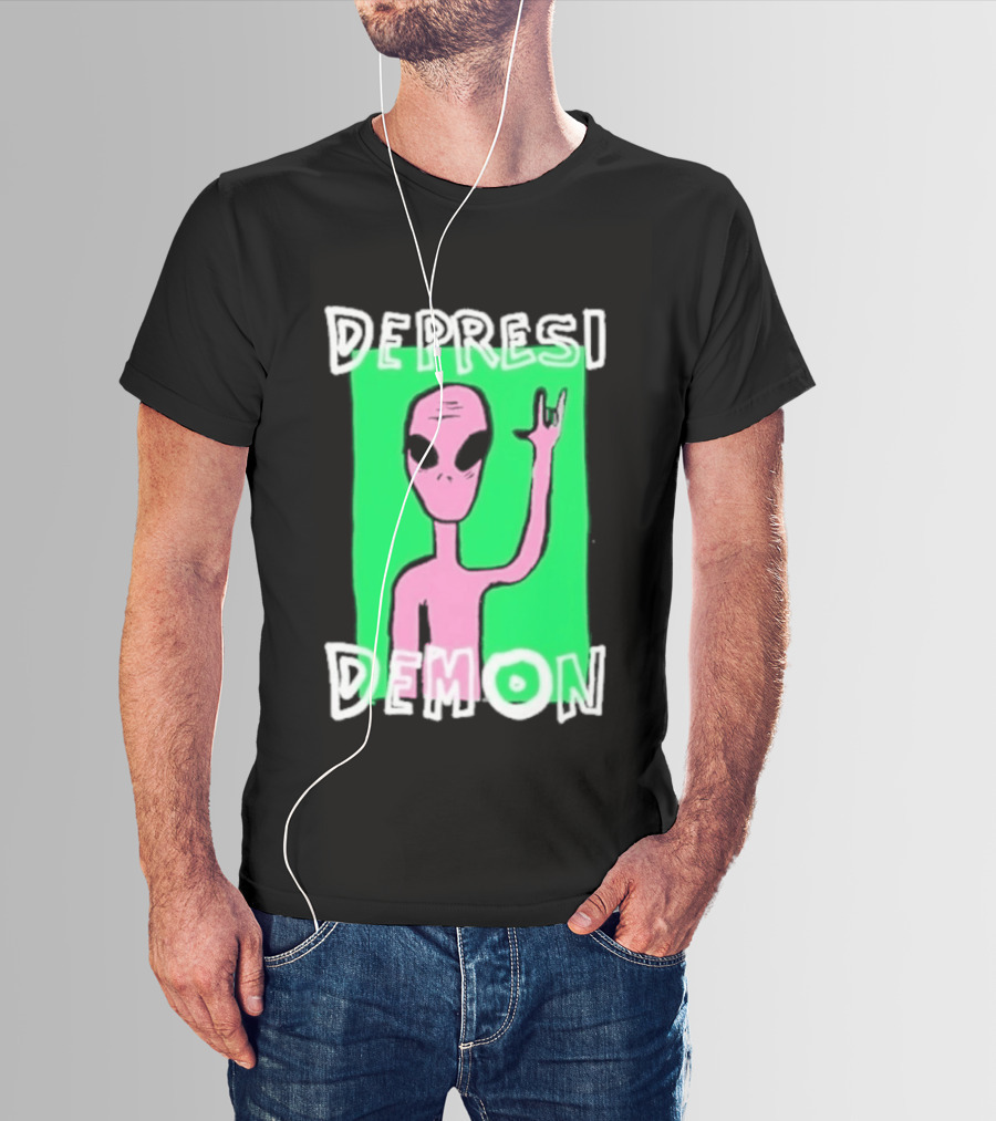 Depresi Demon Pink Alien Rock On Meme T-Shirt