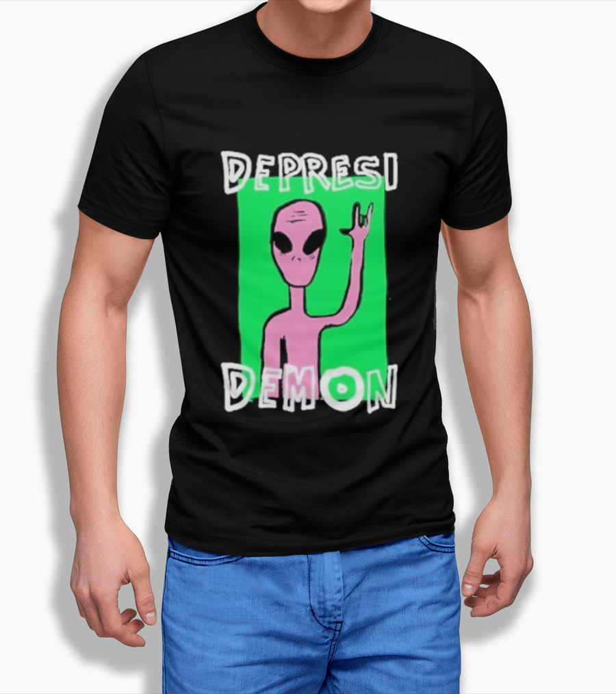 Depresi Demon Pink Alien Rock On Meme T-Shirt