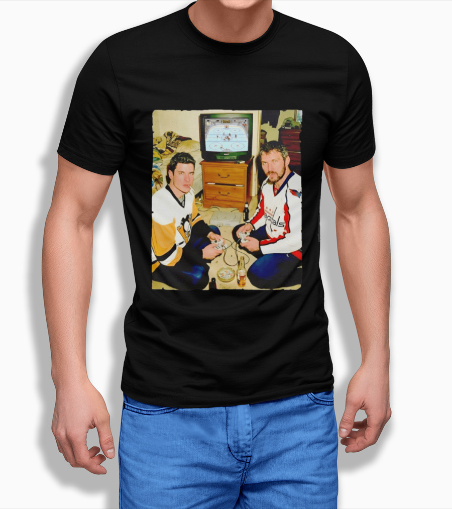 Sidney Crosby And Alex Ovechkin Video Game Hockey Night With Beer And Cigarettes T-Shirt