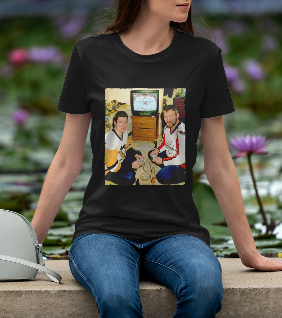 Sidney Crosby And Alex Ovechkin Video Game Hockey Night With Beer And Cigarettes T-Shirt