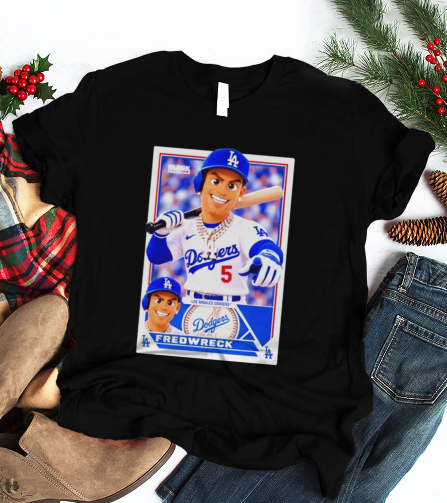 Los Angeles Dodgers Fredwreck Number 5 Block Legendz Baseball Card T-Shirt