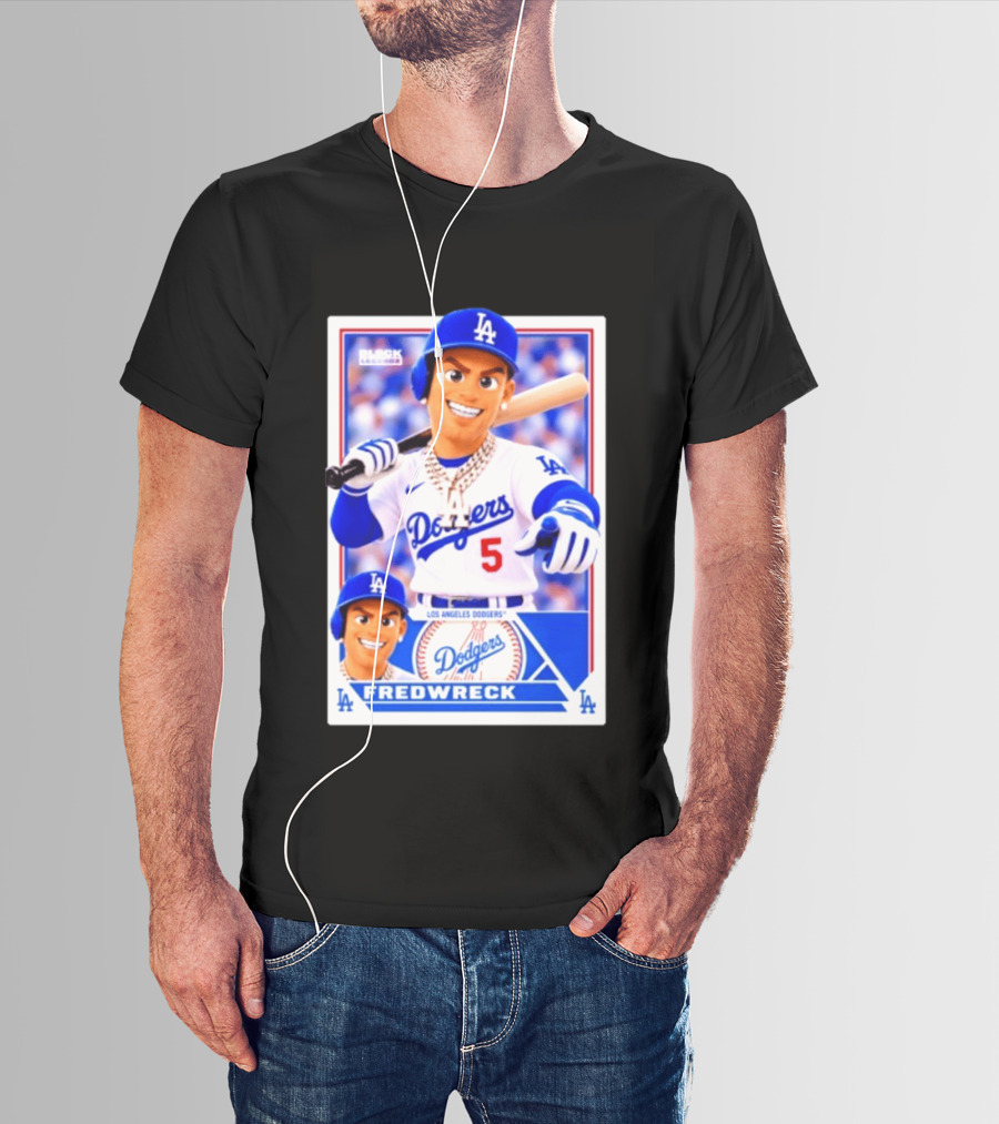 Los Angeles Dodgers Fredwreck Number 5 Block Legendz Baseball Card T-Shirt